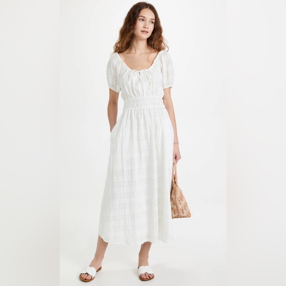 MADEWELL Sophia Midi Dress in Seersucker Check, White, Sz Large